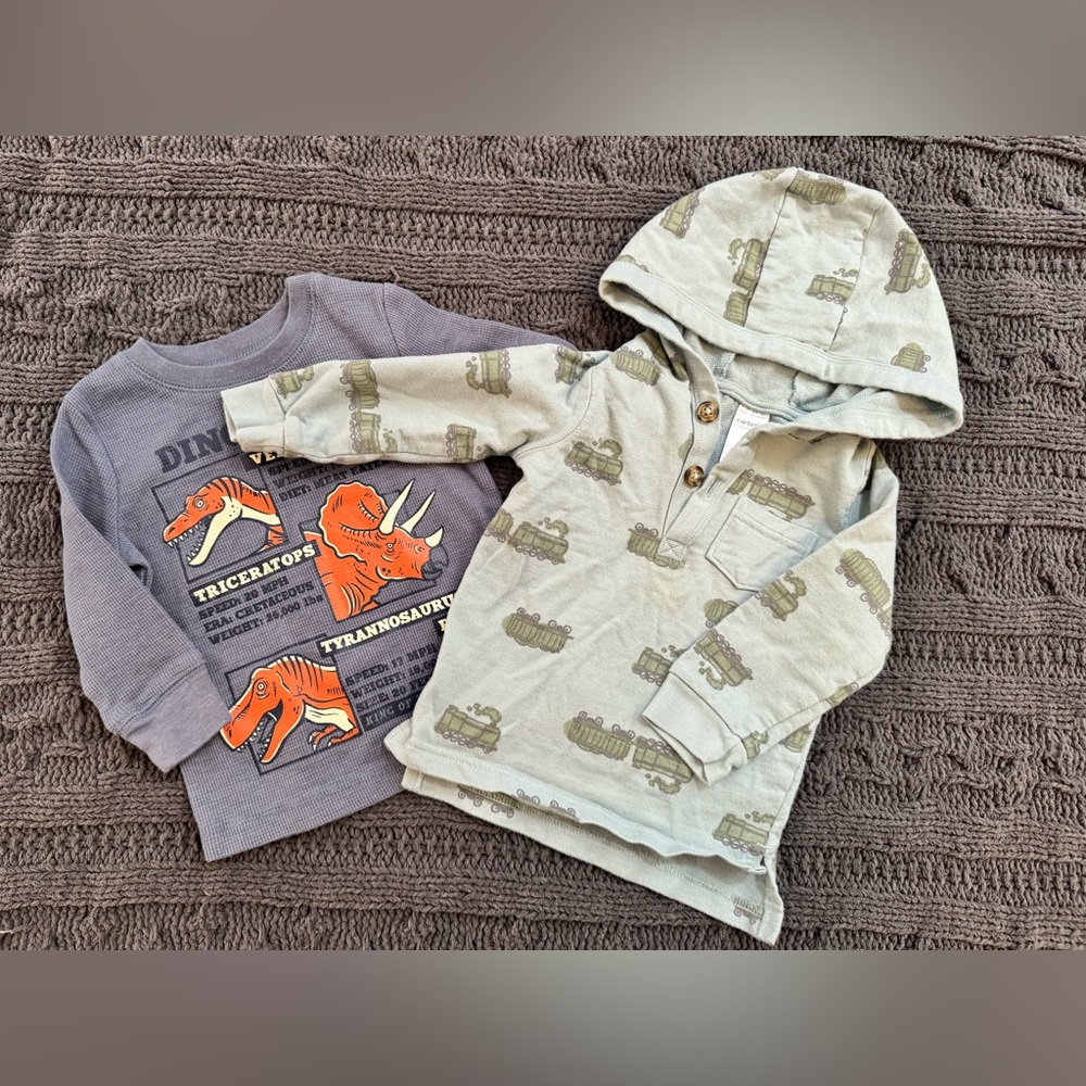 Carter's Gray and Green Dinosaur Long Sleeve Fop & Train Sweatshirt, 12 Months